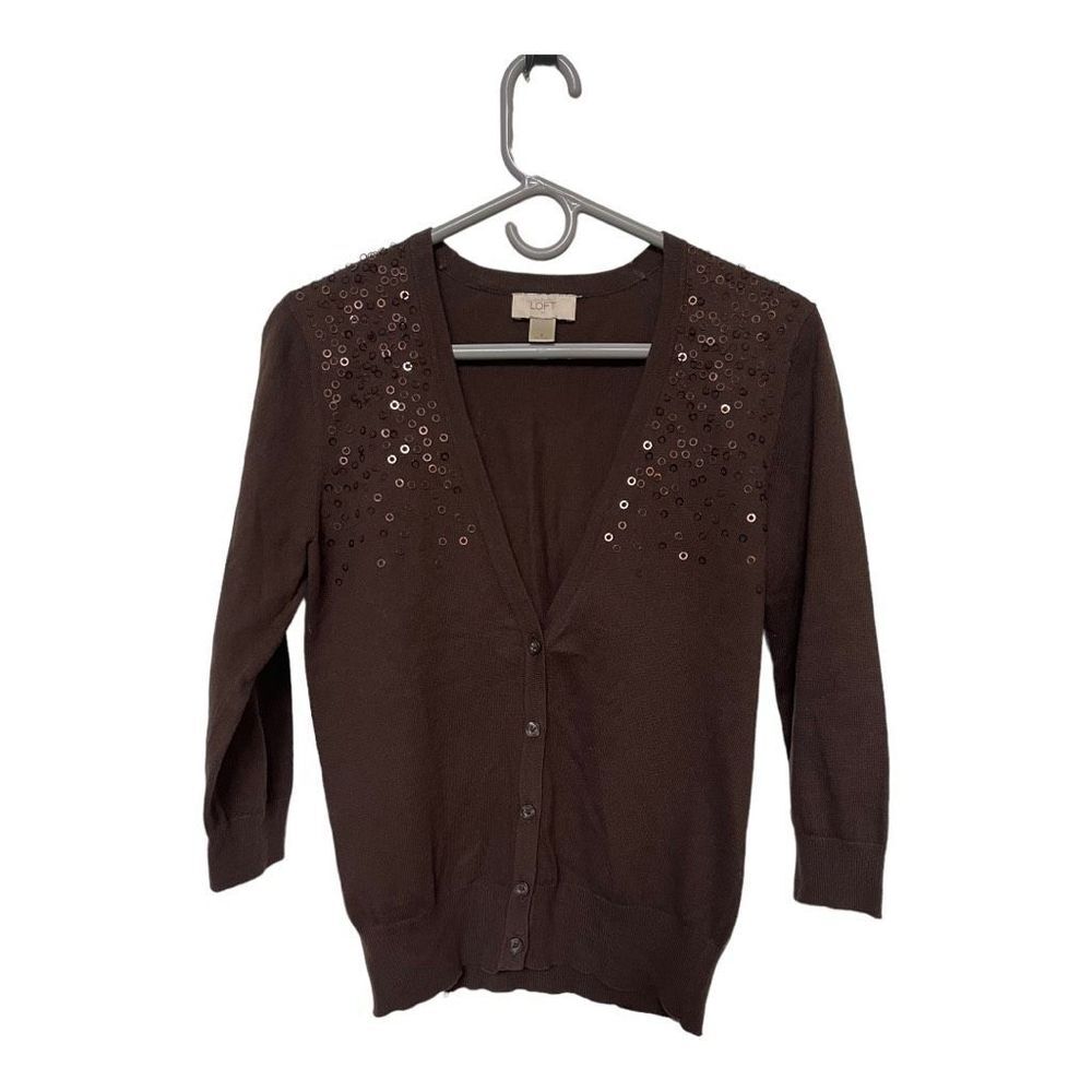 Ann Taylor LOFT Women’s Small Brown Sequined Cardigan